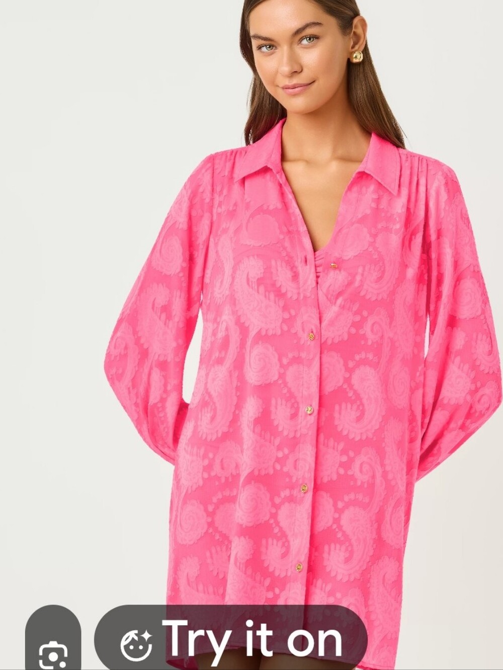 Lilly Pulitzer Sadria Hot Pink Paisley Button-Front Swim Coverup